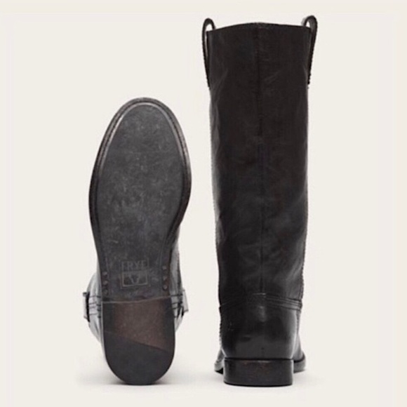 Frye Anna Mid Pull On Cute Leather Knee High Boots - Picture 3 of 11